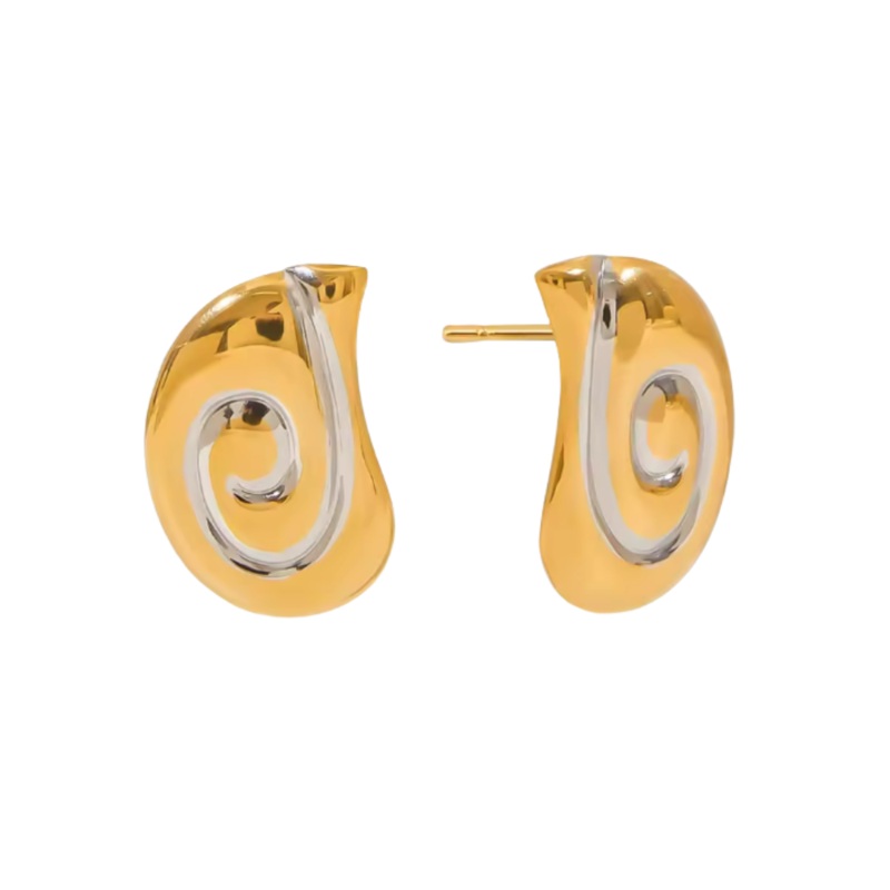 Two Tone Spiral Stud Earrings – Pair – Stainless Steel
