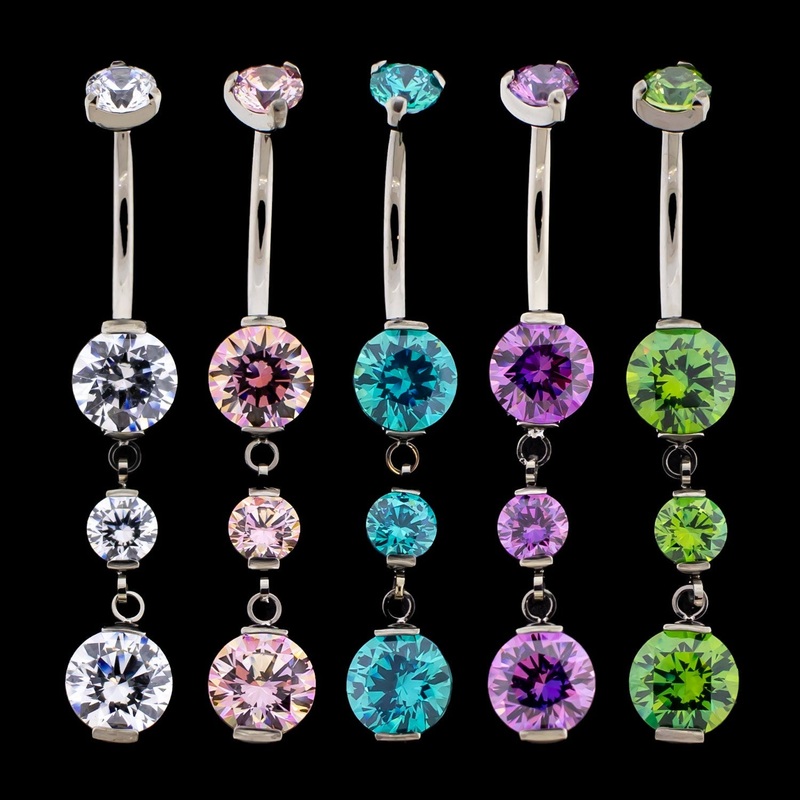 Premium Zirconia Dangling Navel Ring 14G (1.6mm) 10mm (3/8″) White