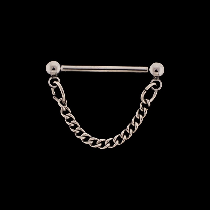 Threadless Nose Bridge Barbell with Curb Chain Titanium 16G (1.2mm) 14mm (9/16″)