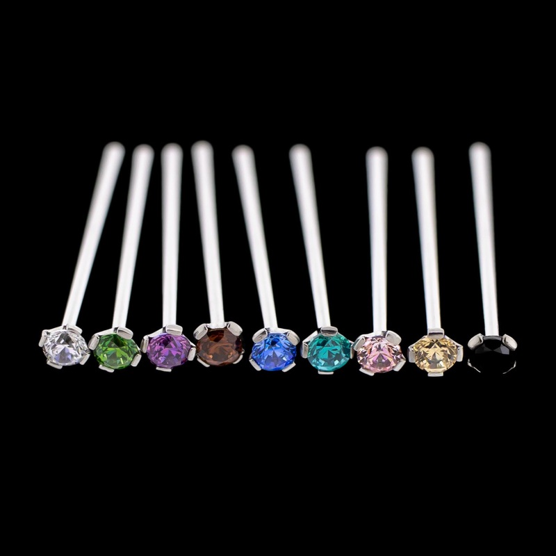 Unbent Nostril Screw/ Pins with Prong Set Premium Zirconia 18G (1.0mm) 16mm (5/8″) White