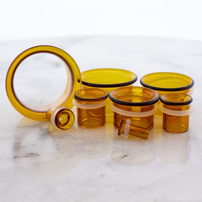 Pair Amber Single Flare Tunnel 8G (3mm) 8mm (5/16″)