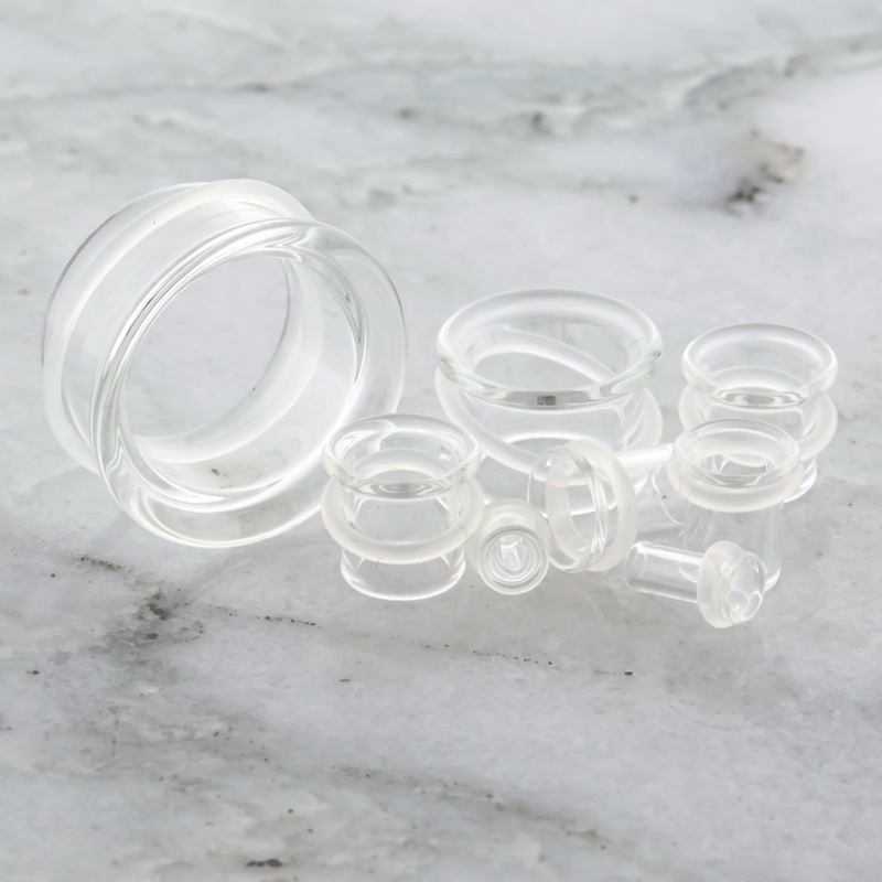 Pair Clear Single Flare Glass Tunnels 8G (3mm) 8mm (5/16″)