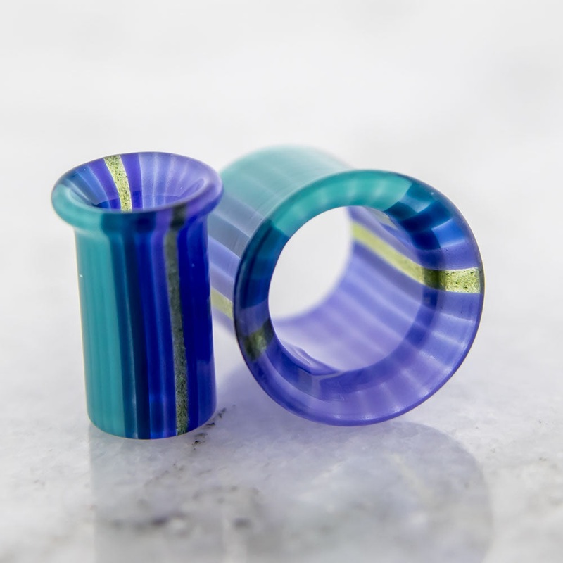 Pair Purple Water Borosilicate Glass Single Flare Tunnel 8G (3mm) 8mm (5/16″)