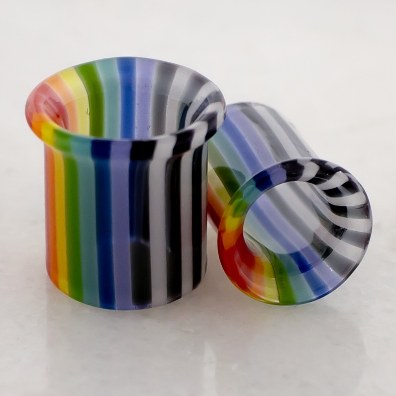 Pair Rainbow Zebra Borosilicate Glass Single Flare Tunnel 0G (8mm) 8mm (5/16″)