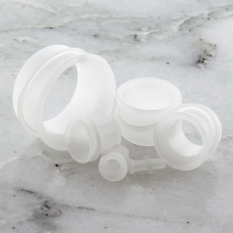 Pair Translucent White Single Flare Tunnels 8G (3mm) 8mm (5/16″)