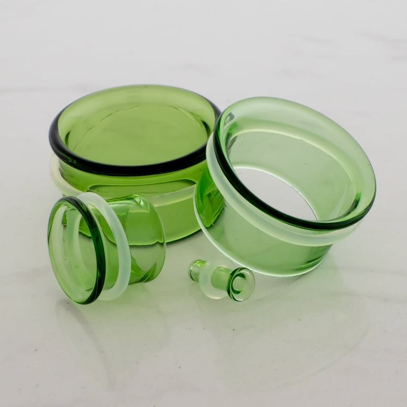 Pair Transparent Green Single Flare Tunnels 8G (3mm) 8mm (5/16″)