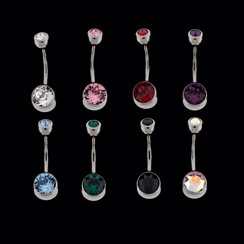 Titanium Double Gem Navel Ring 14G (1.6mm) 10mm (3/8″) Light Rose