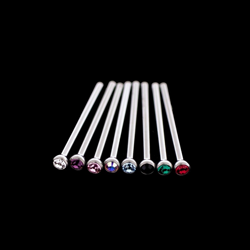 Unbent Nostril Screw / Pins Bezel Set with Premium Crystals 18G (1.0mm) 16mm (5/8″) Jet