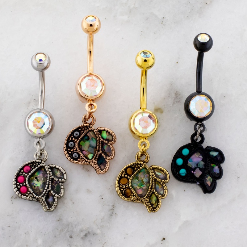 14G Abstract Design With Shell and Stone Navel Ring High Polish