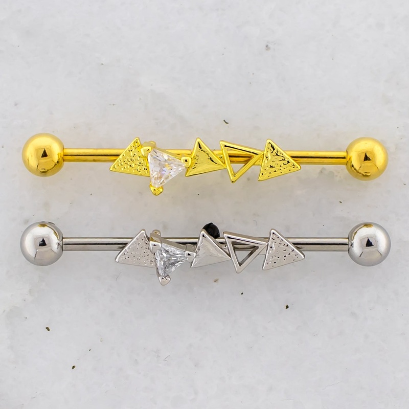14G Alternating Triangles Industrial Barbell High Polish
