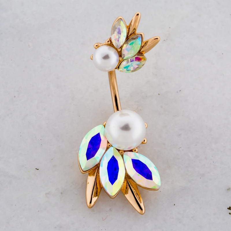 14G Aurora Borealis Marquise Cluster Navel Ring Rose Gold