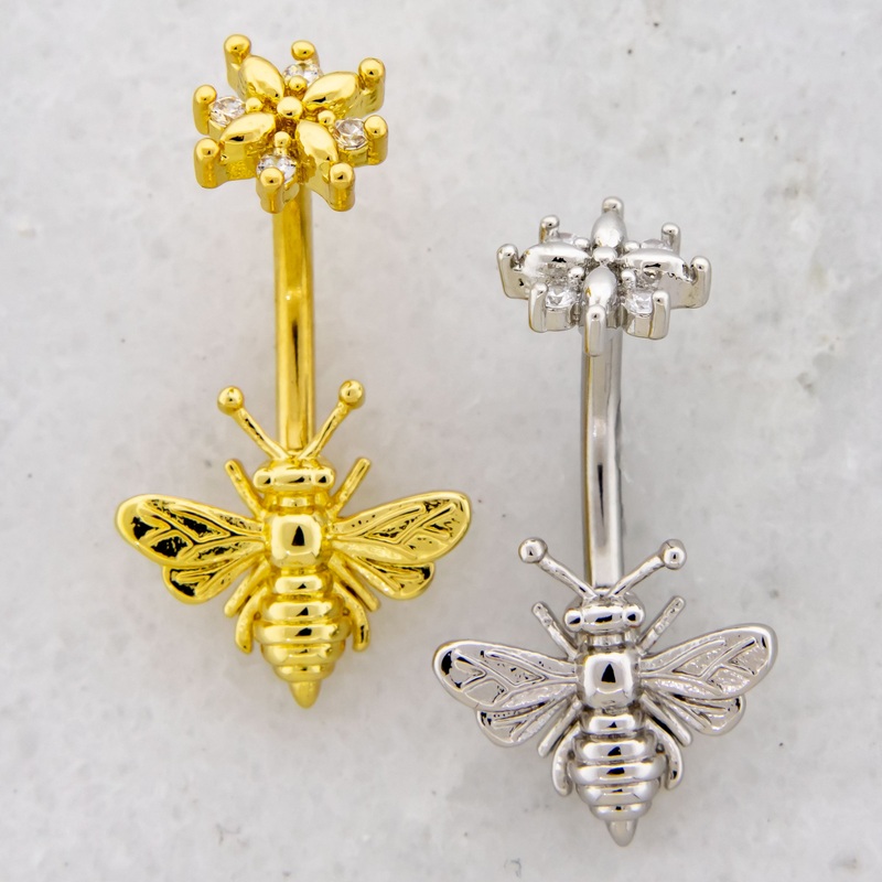 14G Bee and Flower Navel Ring Gold