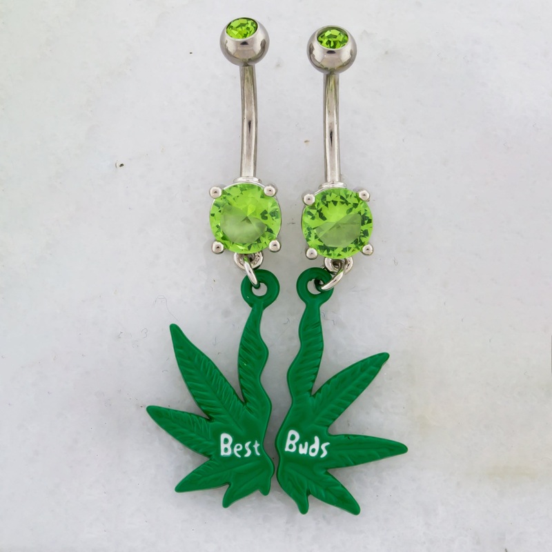 14G Best Buds Best Friend Navel Ring Green