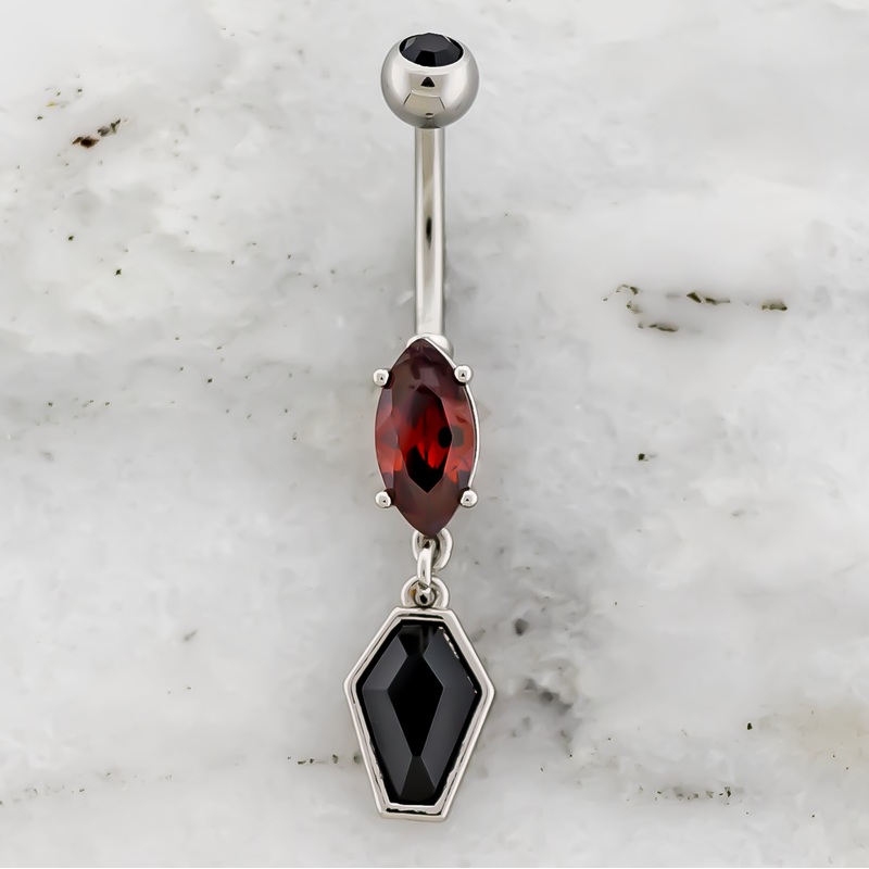 14G Black Gem Coffin Navel Ring Black