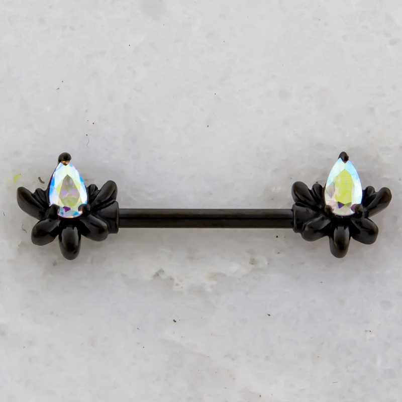 14G Black Lotus Flower Nipple Barbell Black