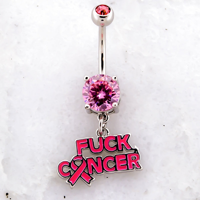 14G Breast Cancer Awareness Fuck Cancer Navel Ring Pink