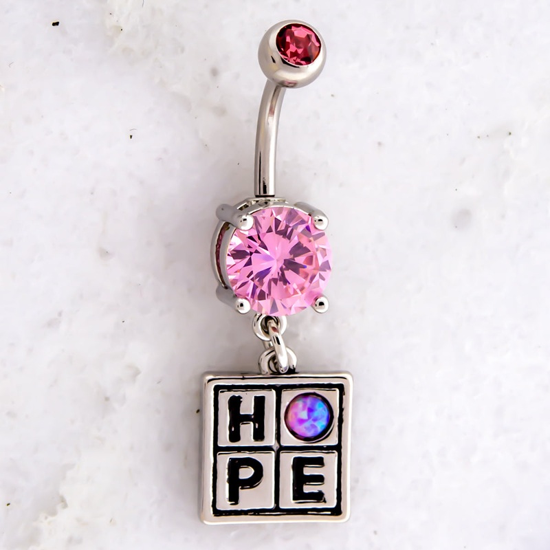 14G Breast Cancer Awareness Hope Charm Navel Ring Pink
