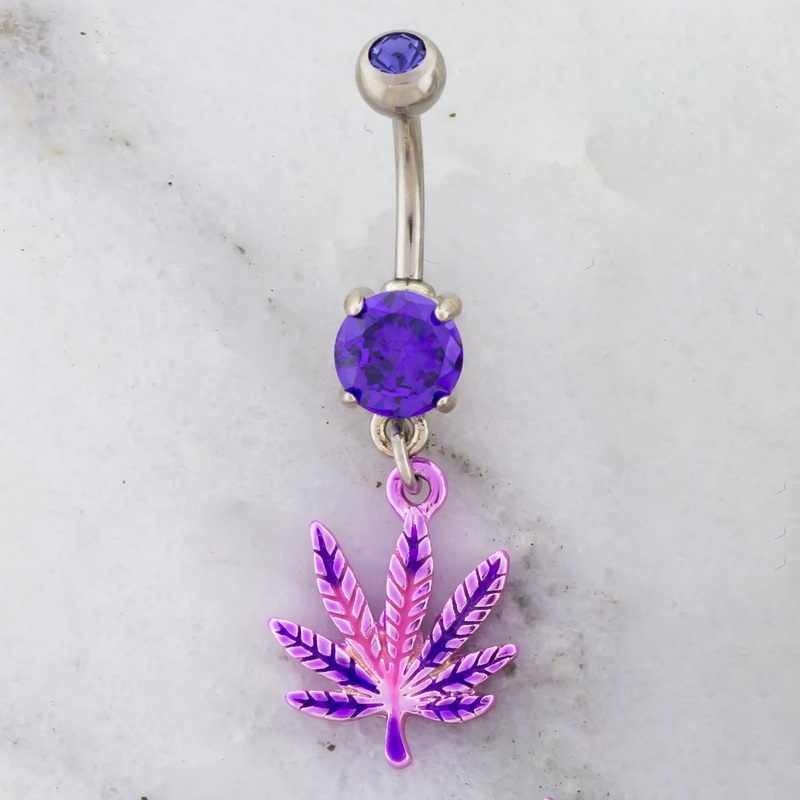 14G Purple Haze Pot Leaf Navel Ring Purple