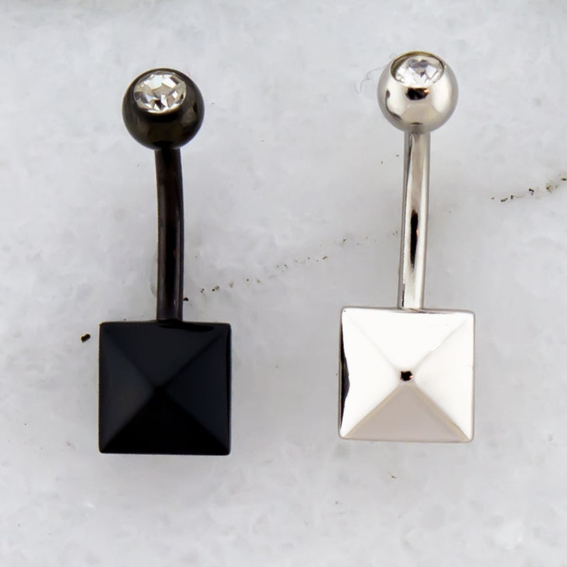 14G Pyramid Stud Navel Ring Black