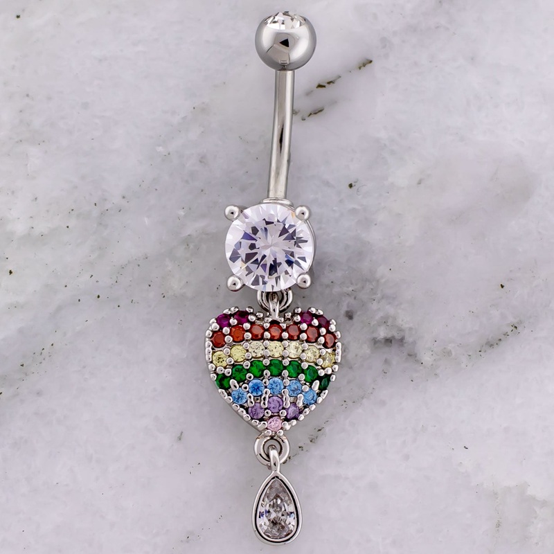 14G Rainbow Gem Heart Navel Ring Rainbow