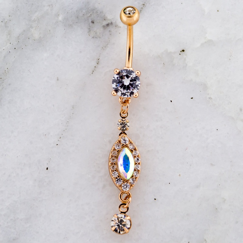 14G Rose Gold Clear and AB Navel Ring Rose Gold