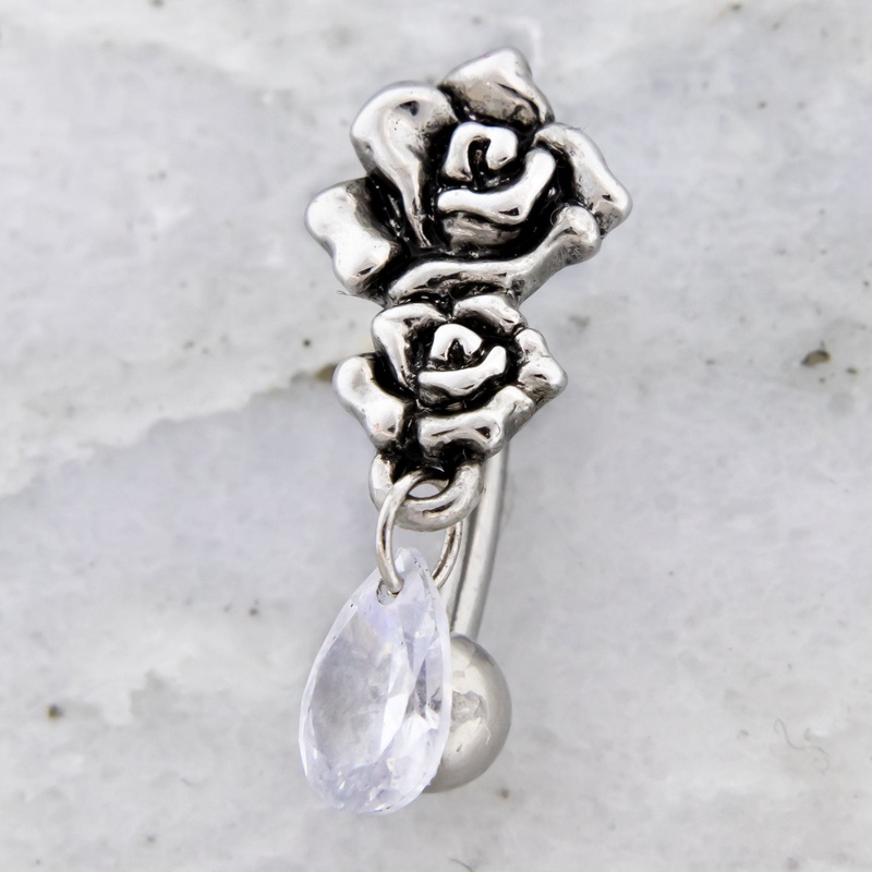 14G Rose Top Drop Navel Ring High Polish