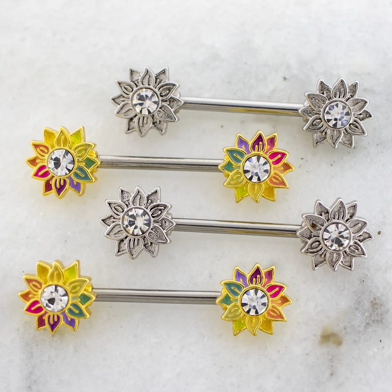 14G Sunflower Nipple Barbell High Polish