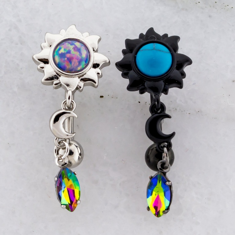 14G Top Drop Celestial Navel Ring Black / Turquoise Dyed Howlite