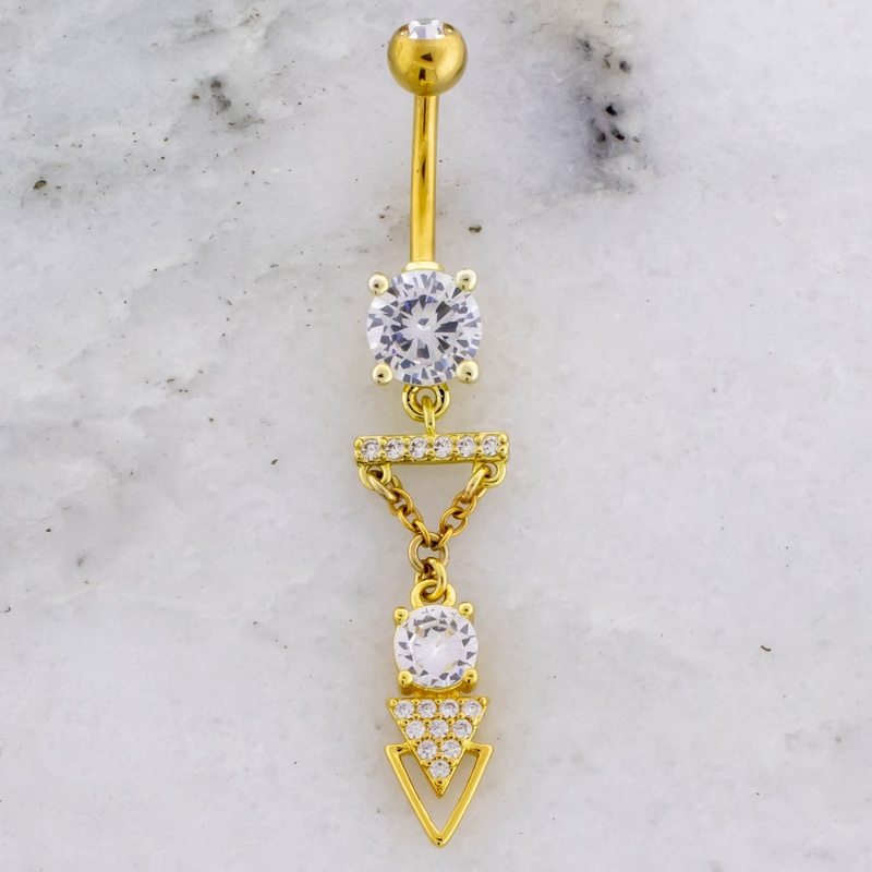 14G Triangle Accented Gem Navel Ring Gold
