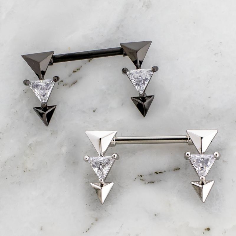 14G Triangular Trillon Gem Nipple Barbell Black