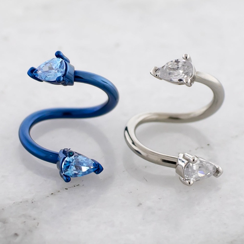 14G Twist Barbell With Teardrop Gem Navel Ring High Polish