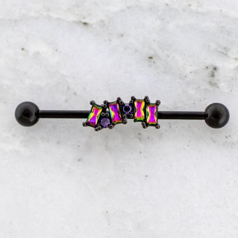 14G Virtual Medium Gem Industrial Barbell Black