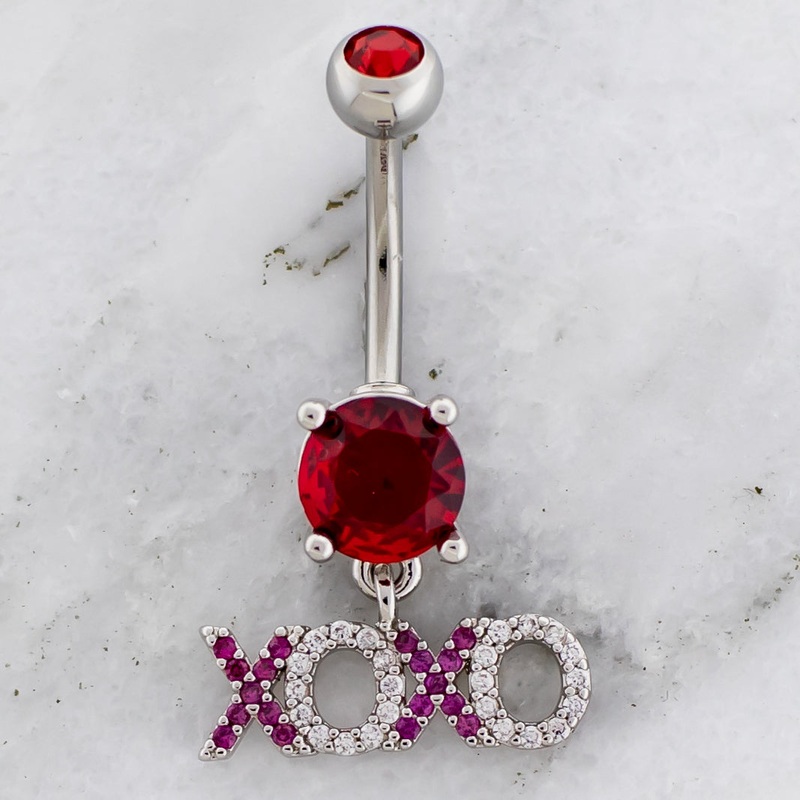14G XOXO Navel Ring Red