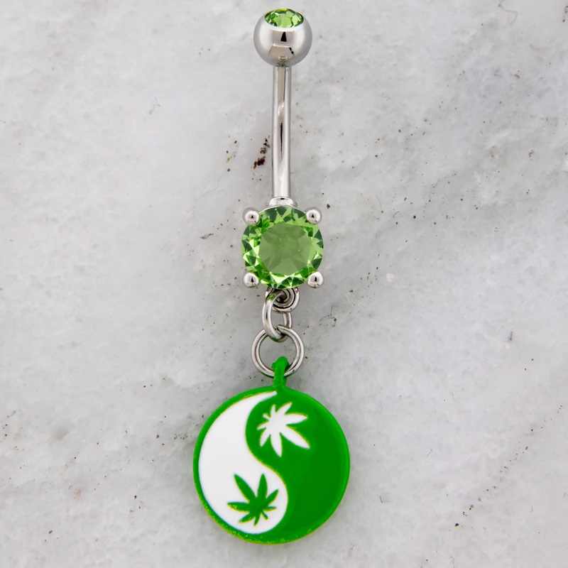 14G Yin Yang Pot Leaf Navel Ring Green