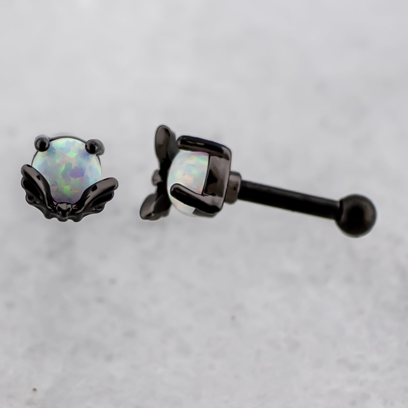 16G Bat With Opal Moon Cartilage Barbell Black
