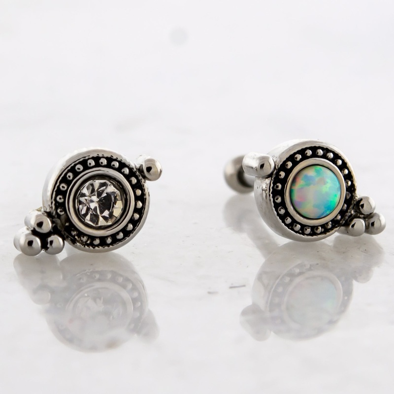 16G Beaded Opal or Gem Cartilage Barbell Clear