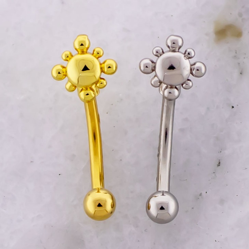 16G Beaded Sun Curved Barbell High Polish