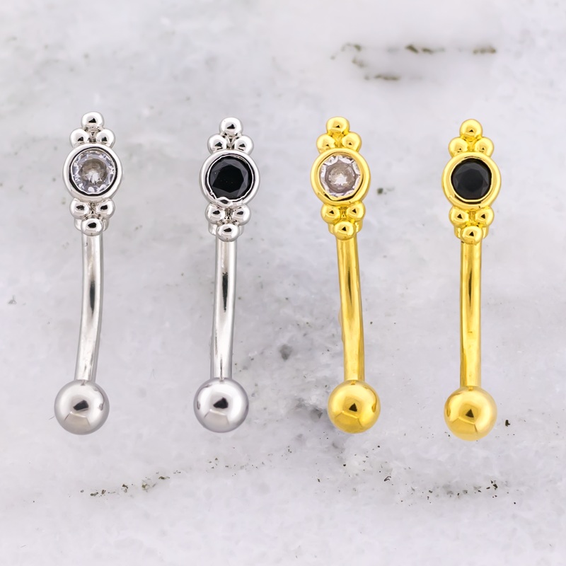 16G Beaded Trinity Gemstone Curved Barbell High Polish / Clear