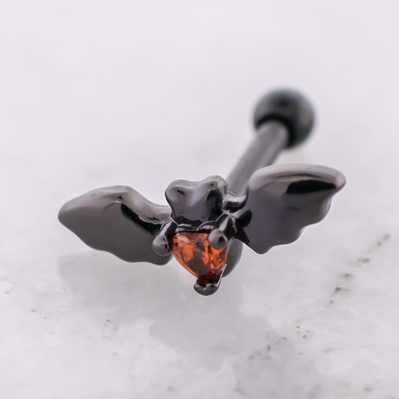 16G Black Bat With Heart Cartilage Barbell Black