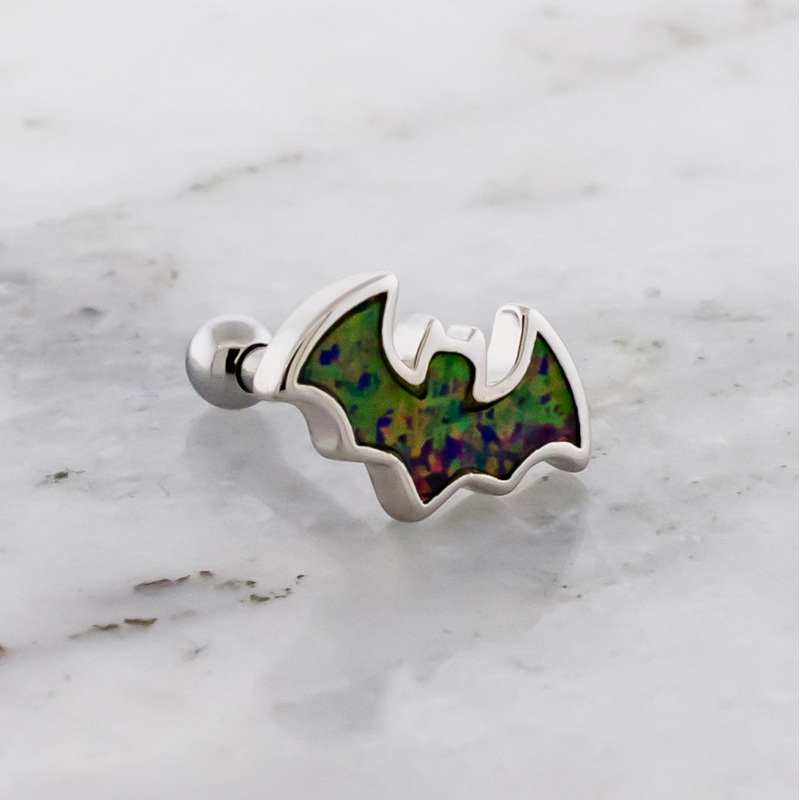 16G Black Opal Bat Cartilage Barbell Black