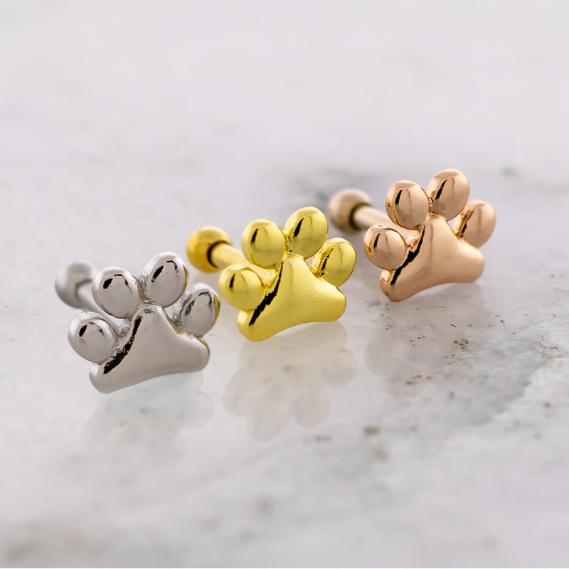 16G Dog Paw Print Cartilage Barbell High Polish