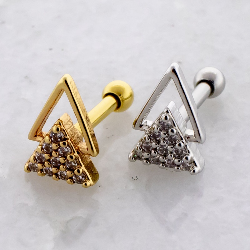 16G Double Triangle Cartilage Barbell Gold
