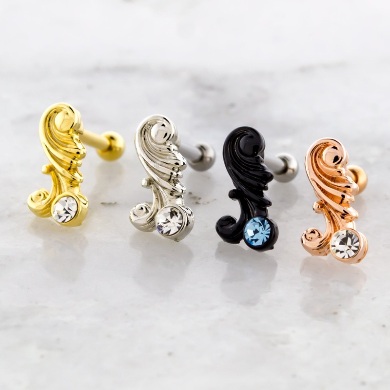 16G Filigree Swirl Cartilage Barbell Rose Gold
