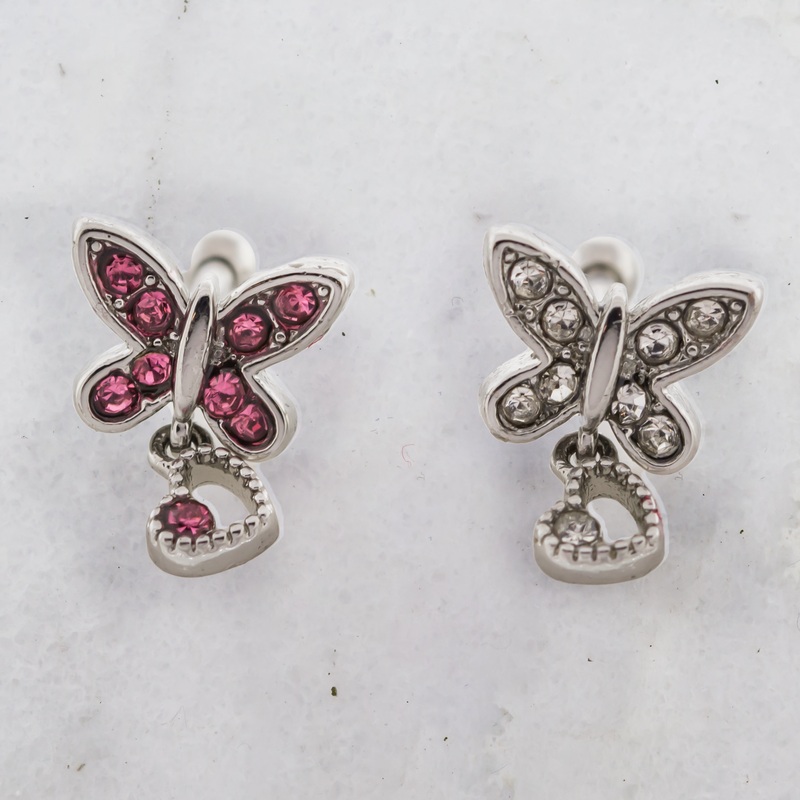 16G Gem Butterfly Heart Cartilage Barbell Clear