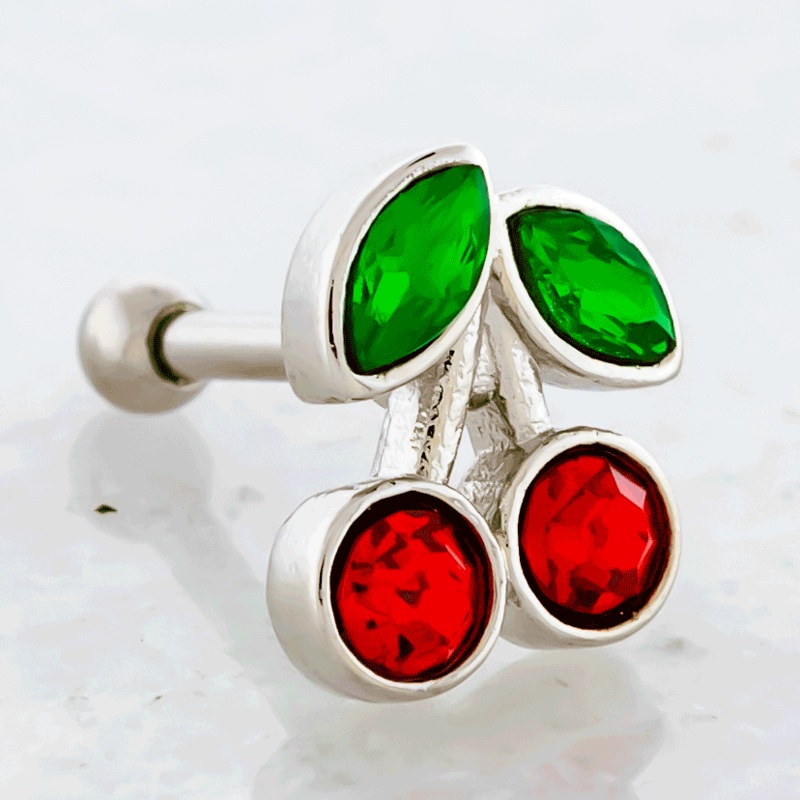 16G Gem Cherry Cartilage Barbell Red