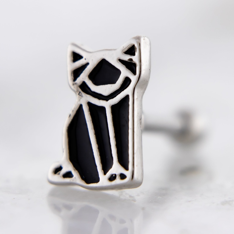 16G Geometric Cat Cartilage Barbell Black