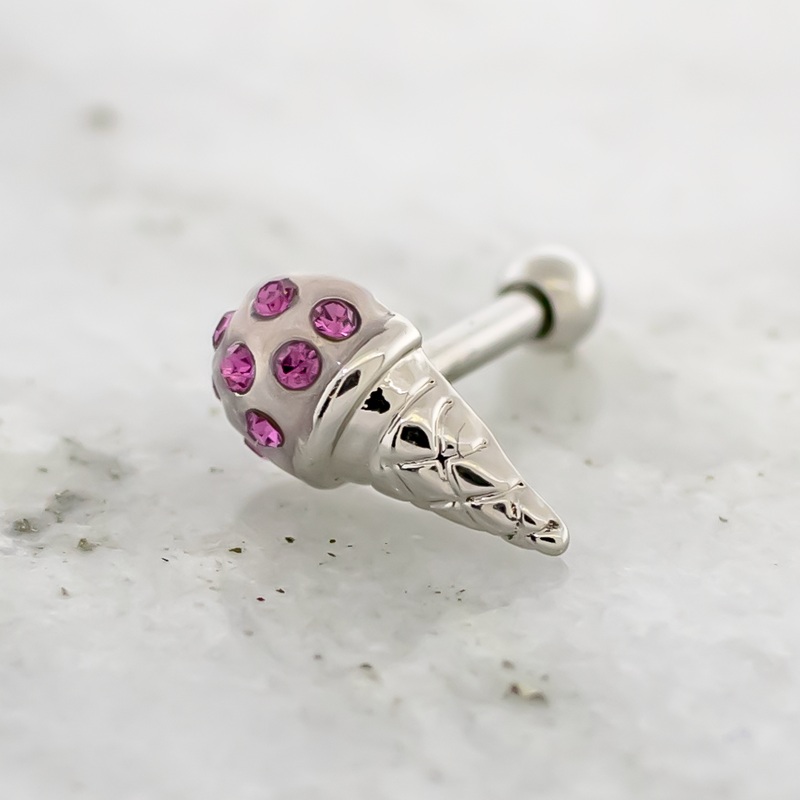 16G Ice Cream Cone Cartilage Barbell Pink