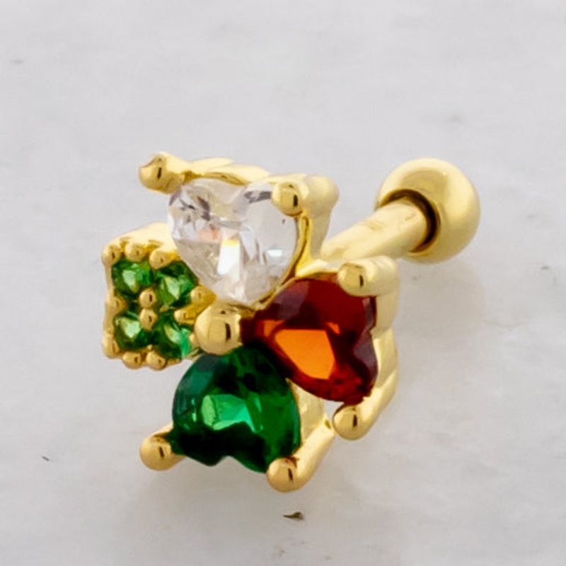16G Irish Flag Gem Clover Cartilage Barbell Gold