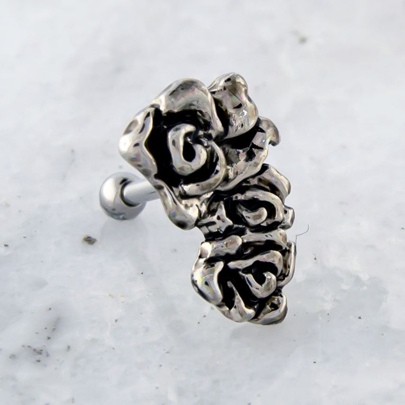 16G Oxidized Triple Rose Cartilage Barbell High Polish
