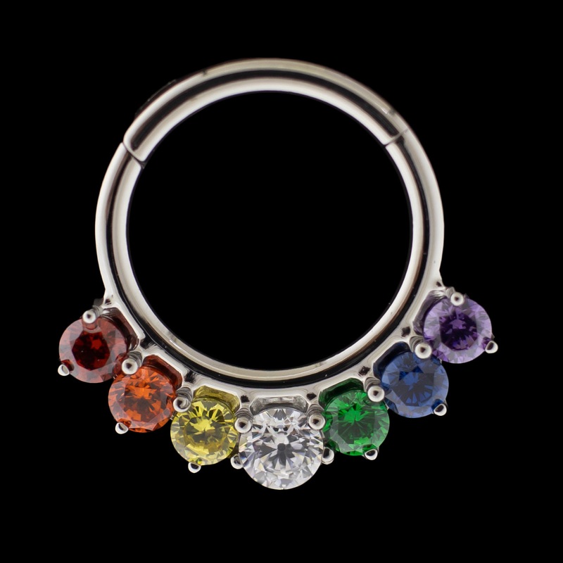 Amelia – Titanium Hinged Ring Rainbow 16G (1.2mm) 8mm (5/16″)